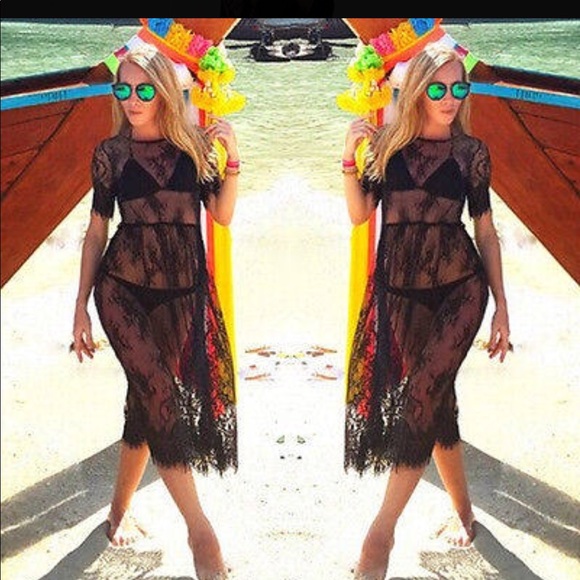 long black lace beach cover up